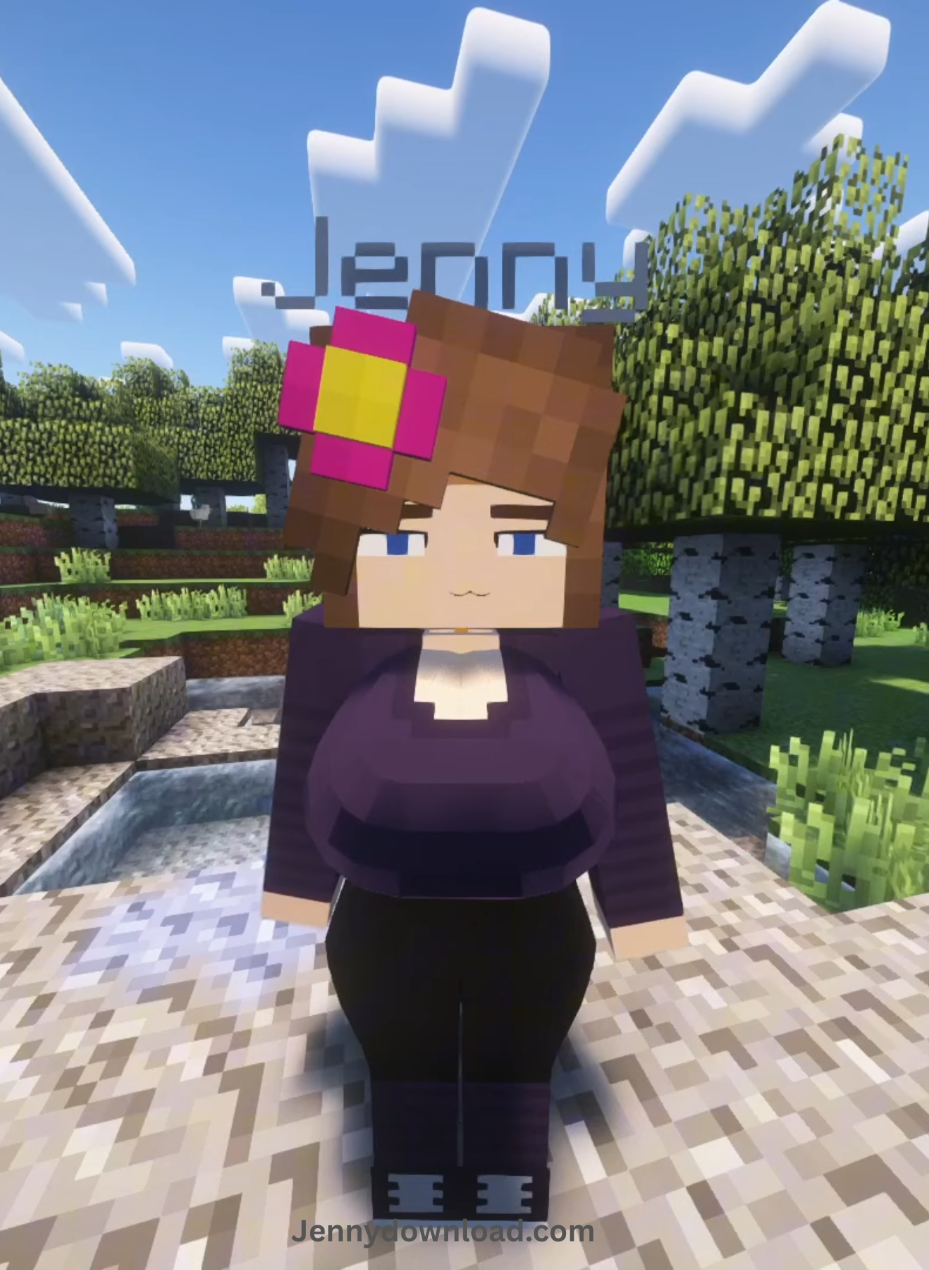 Jenny MOD: Meet All Characters and Their Unique Abilities 3 Screenshot: Jenny Belle in her pointed-roof house in the Plains biome